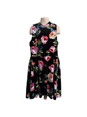 GB Girls Velvet Black Floral Sleeveless Dress Size M